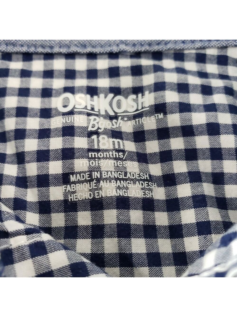 OshKosh Boys 18M Blue Gingham Button Up Shirt Short Sleeve - Picture 4 of 8